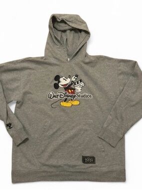 WALT DISNEY STUDIOS Embroidered Mickey Gray Hooded Sweatshirt